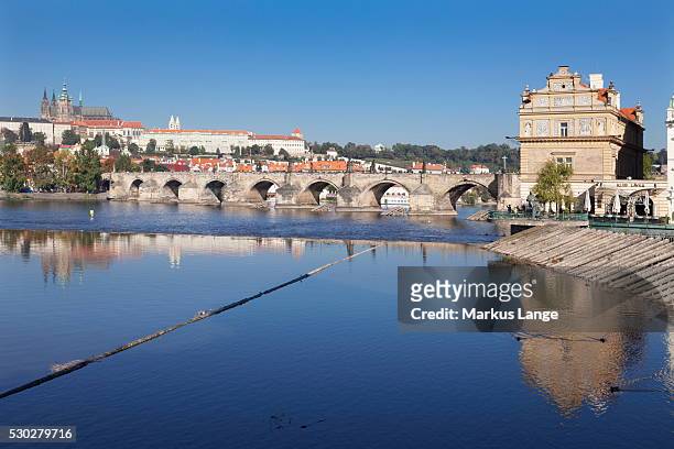 view over the river vltava to smetana museum, charles bridge and the castle district with st vitus cathedral and royal palace, unesco world heritage site, prague, bohemia, czech republic, europe - smetana museum stock pictures, royalty-free photos & images