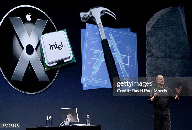 Apple CEO Steve Jobs opens the Apple Worldwide Developers conference with his keynote speech June 6, 2005 at the Moscone Center in San Francisco,...