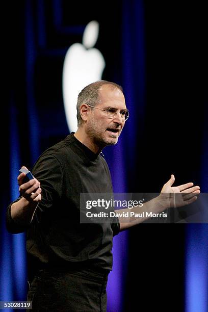 Apple CEO Steve Jobs opens the Apple Worldwide Developers conference with his keynote speech June 6, 2005 at the Moscone Center in San Francisco,...