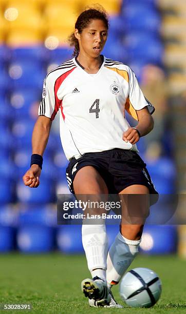 Stephanie Jones of Germany shoots the ball during the UEFA Women's Championship group B preliminary match between Germany and Norway on June 6, 2005...