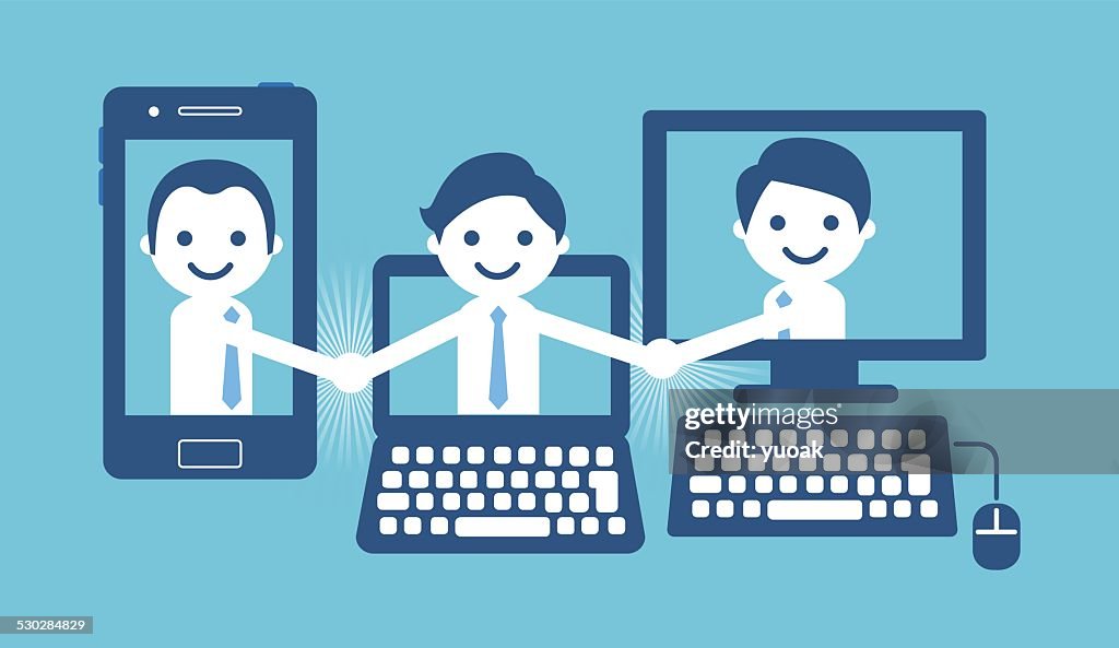 Computer Handshake Line Handshake With Smartphone And Computer High-Res Vector Graphic - Getty ...