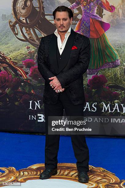 Johnny Depp attends the European Premiere of "Alice Through The Looking Glass" at Odeon Leicester Square on May 10, 2016 in London, England.