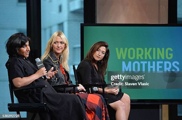 Shazi Visram, Zanna Roberts Rassi and Randi Zuckerberg discuss "Celebrate Working Mothers with Alicia Ybarboat" at AOL Build at AOL Studios In New...