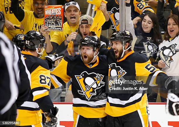 Phil Kessel of the Pittsburgh Penguins celebrates his second period goal against the Washington Capitals in Game Six of the Eastern Conference Second...