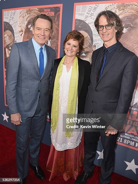 Actors Bryan Cranston and Melissa Leo and director/executive producer Jay Roach attend the "All The Way" Los Angeles Premiere at Paramount Studios on...