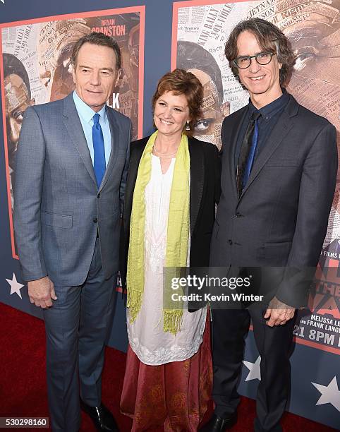 Actors Bryan Cranston and Melissa Leo and director/executive producer Jay Roach attend the "All The Way" Los Angeles Premiere at Paramount Studios on...