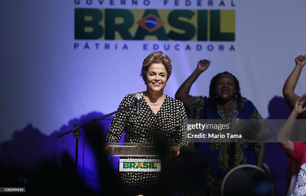 Embattled Brazilian President Dilma Rousseff Addresses Crowd In Brasilia