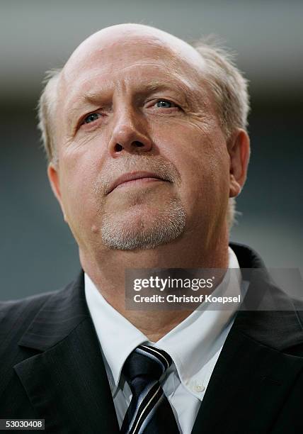 Manager Reiner Calmund and a member of the supervisory board of Fortuna Duesseldorf during the Postbank World Cup 2006 kick-off press conference on...