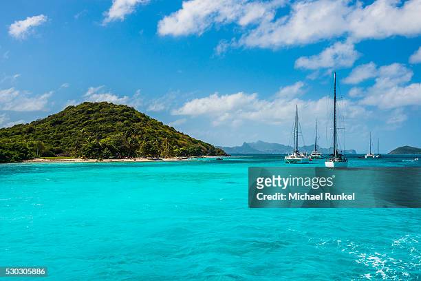 sailing boats anchoring in the tobago cays, the grenadines, st. vincent and the grenadines, windward islands, west indies, caribbean, central america - grenadine stock pictures, royalty-free photos & images