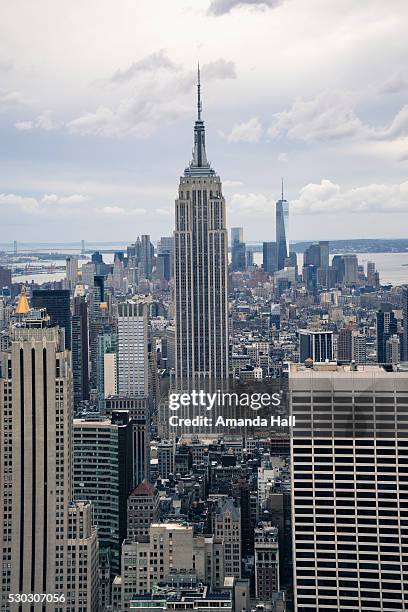 empire state building and manhattan skyline, new york city, new york, united states of america, north america - midtown manhattan stockfoto's en -beelden