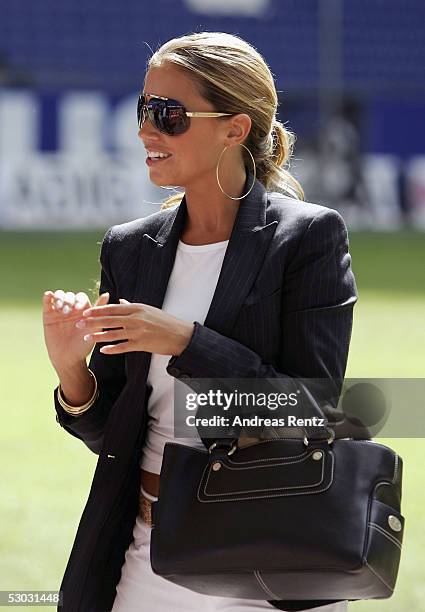 Sylvie Meis, girlfriend of Rafael Van der Vaart smiles during the Press Conference of Hamburg SV to announce the new signing on June 7, 2005 in...