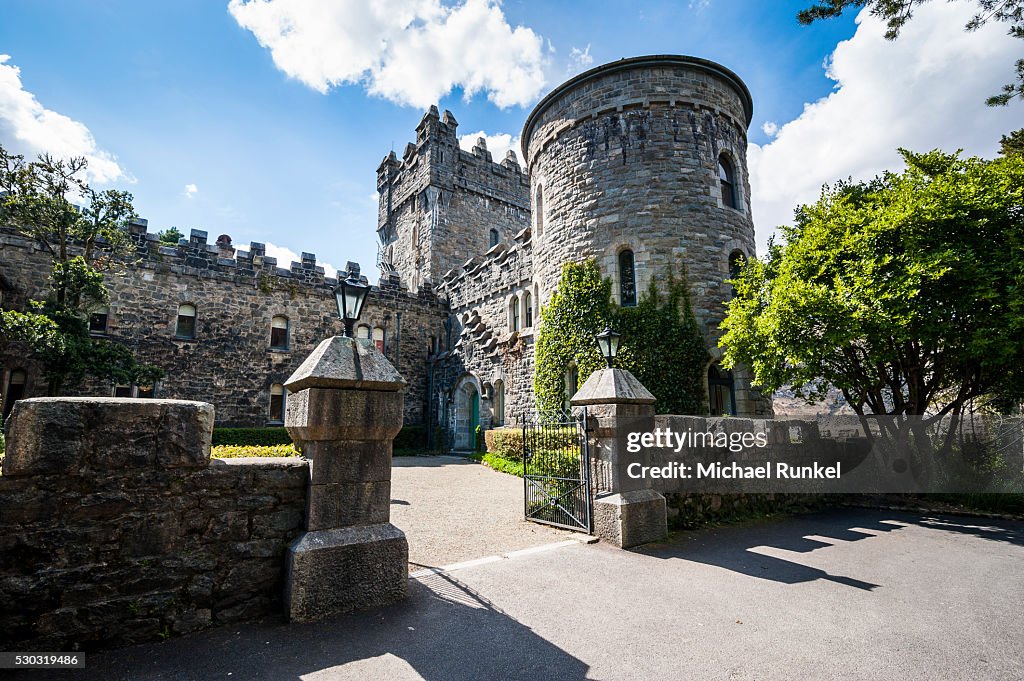 Glenveagh castle in the Glenveagh National Park, County Donegal, Ulster, Republic of Ireland, Europe