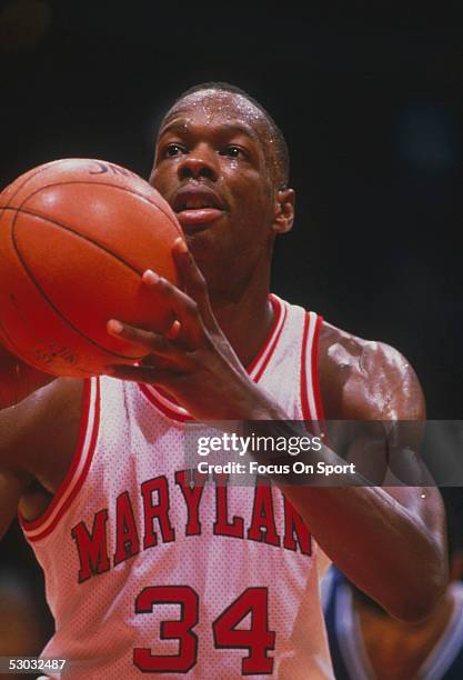 University of Maryland's Len Bias aims to shoot from the free throw line during a game.