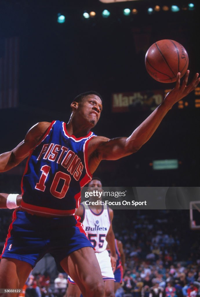 Detroit Rodman Detroit Pistons' forward Dennis Rodman grabs for the rebound during a ...