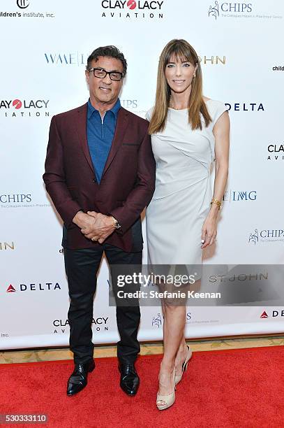 Sylvester Stallone and Jennifer Flavin attend CHIPS Luncheon Featuring St. John at Beverly Hills Hotel on May 10, 2016 in Beverly Hills, California.