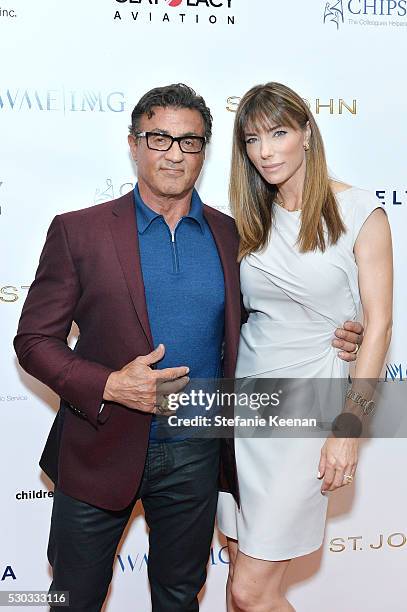 Sylvester Stallone and Jennifer Flavin attend CHIPS Luncheon Featuring St. John at Beverly Hills Hotel on May 10, 2016 in Beverly Hills, California.