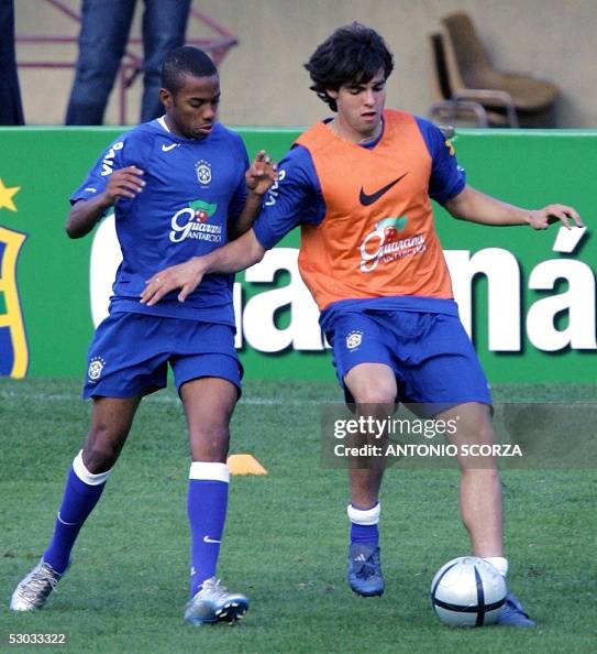 Rob Kaka Robi Brazilian forwards Robinho and Kaka vie for the ball during a... News ...