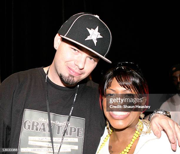 Paul Wall and Lil' Mo pose backstage before the Hip-Hop Summit on Financial Empowerment held at the Washington Convention Center June 7, 2005 in...