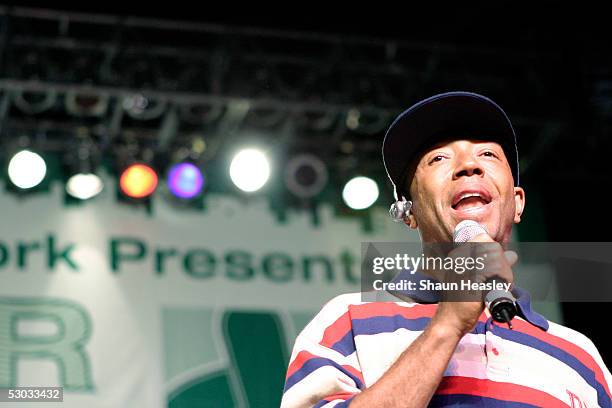 Russell Simmons speaks at the Hip-Hop Summit on Financial Empowerment held at the Washington Convention Center June 7, 2005 in Washington DC. The...