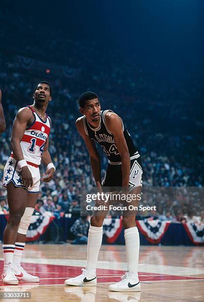 San Antonio Spurs' George Gervin pauses for a moment to rest during a game against the Washington Bullets at Capital Centre circa 1978 in Washington,...