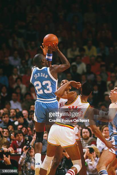 University of North Carolina's Michael Jordan makes a jumpshot during a game.