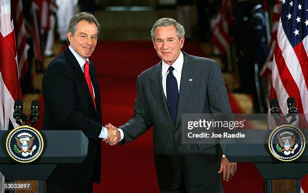 George Bush And Tony Blair Meet At White House Photos and Premium High