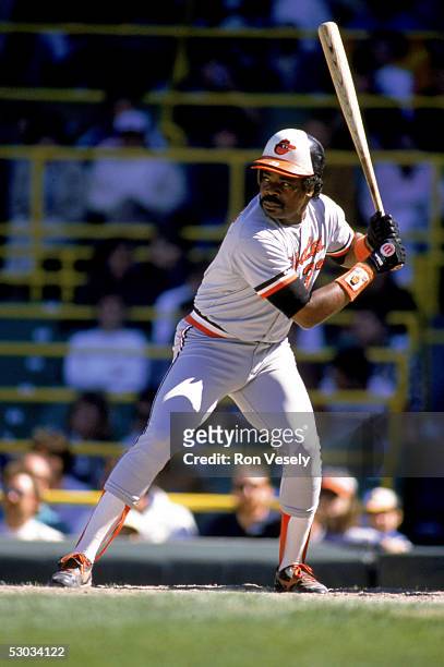 Eddie Murray readies for the pitch during a season game circa 1977. Eddie Murray played for the Baltimore Orioles from 1977-1988.