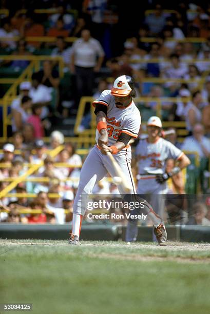 Eddie Murray swings at the pitch during a season game on January 4, 1977. Eddie Murray played for the Baltimore Orioles from 1977-1988.