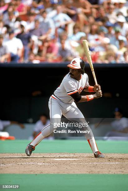 Eddie Murray readies for the pitch during a season game circa 1977. Eddie Murray played for the Baltimore Orioles from 1977-1988.