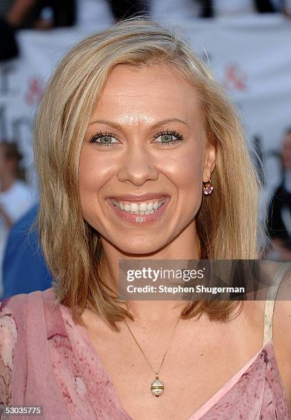 Figure skater Oksana Baiul arrives at the premiere of "Mr. And Mrs. Smith" at the Mann Village Theater on June 7, 2005 in Westwood, California.