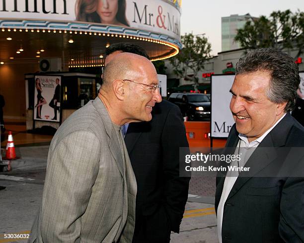 Producer Arnon Milchan and Co-Chairman of Fox Film Entertainment Jim Gianopoulos arrive at the premiere of "Mr. & Mrs. Smith" at the Mann Village...