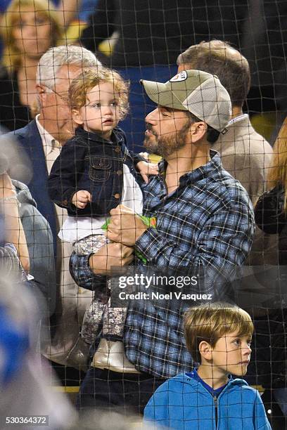 Jimmy Kimmel and his daughter Jane Kimmel attend a baseball game between the New York Mets and the Los Angeles Dodgers at Dodger Stadium on May 10,...