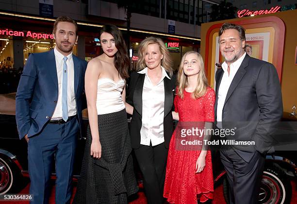 Cast members Ryan Gosling, Sarah Margaret Qualley, Kim Basinger, Angourie Rice and Russell Crowe attend the premiere of Warner Bros. Pictures' 'The...
