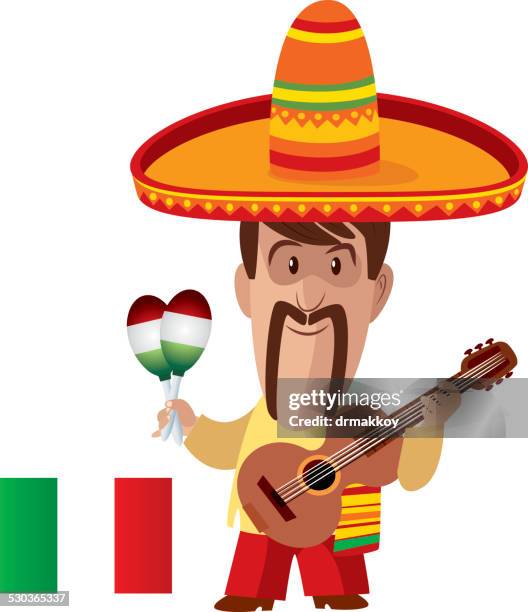 stockillustraties, clipart, cartoons en iconen met mexican with sombrero and guitar - mexicali