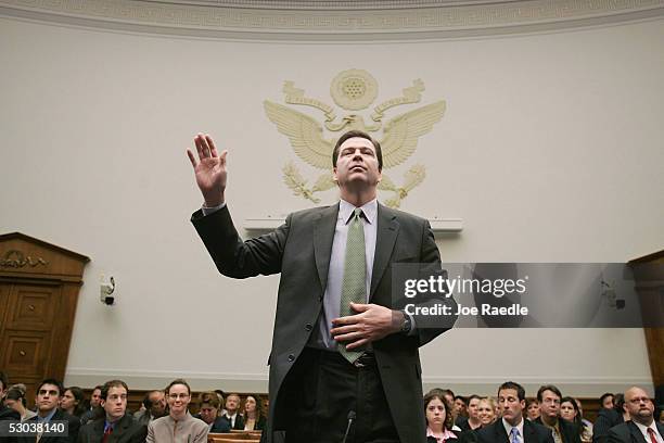 The Honorable James Comey, Deputy Attorney General, U.S. Department of Justice, is sworn in before delivering testimony during the House Judiciary...