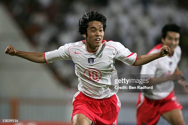 Chu Young Park of South Korea celebrates his goal during the Group A 2006 World Cup Qualifying match between Kuwait and South Korea on June 8, 2005...