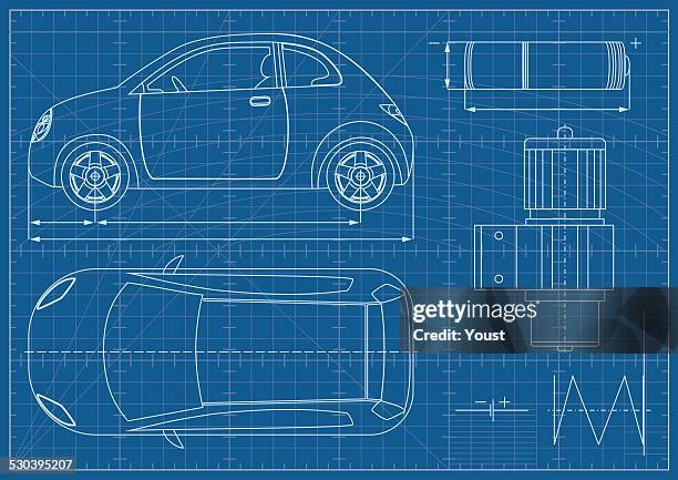illustrations, cliparts, dessins animés et icônes de vecteur eco voitures plan d'architecte - voiture plan