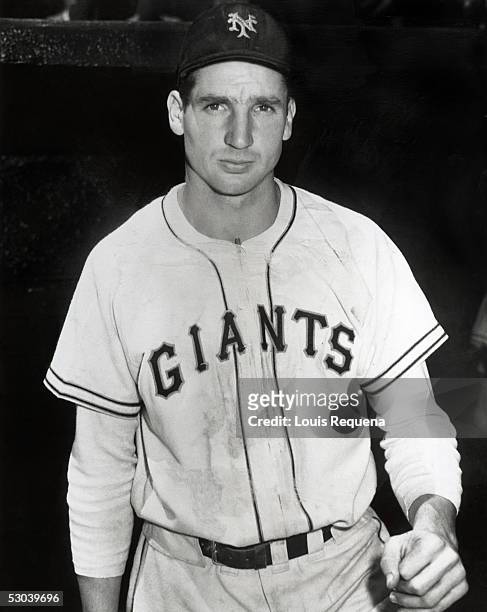 Bobby Thomson of the New York Giants poses for a portrait during a season game. Bobby Thomson played for the New York Giants from 1946