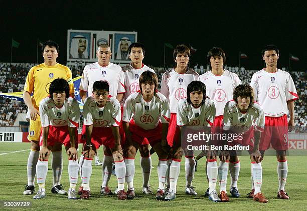 The South Korea team poses before the Group A 2006 World Cup Qualifying match between Kuwait and South Korea on June 8, 2005 at the Peace and...