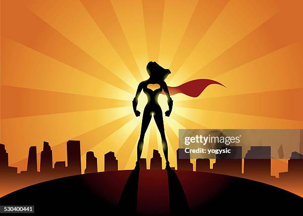 super woman of the city - cape garment stock illustrations