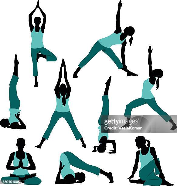 silhouettes of yoga postures - meditating stock illustrations