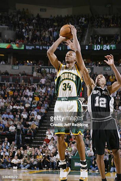 Ray Allen of the Seattle SuperSonics shoots against the San Antonio Spurs in Game 6 of the Western Conference Semifinals during the 2005 NBA Playoffs...