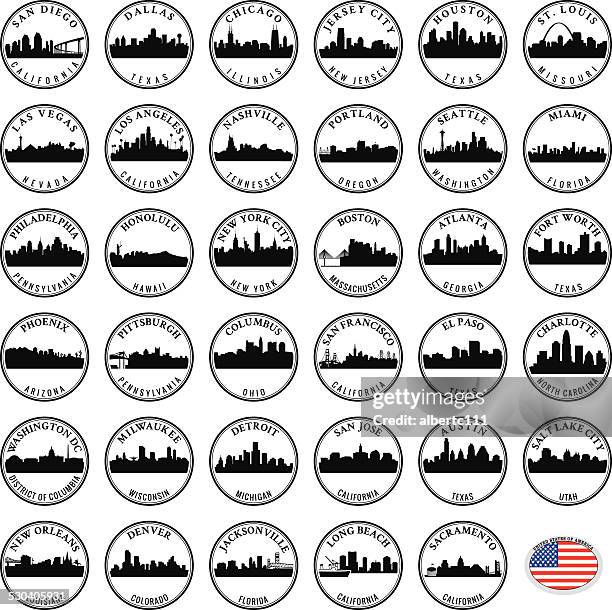 ilustraciones, imágenes clip art, dibujos animados e iconos de stock de paisajes urbanos más limpias nos sellos - charlotte carolina del norte