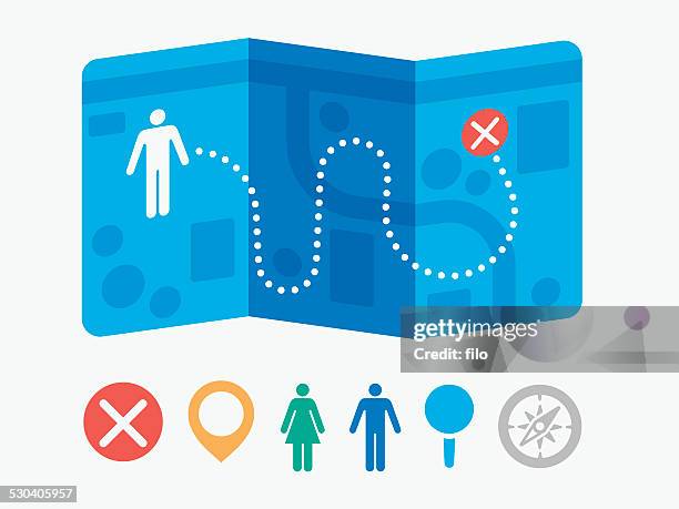 ilustrações, clipart, desenhos animados e ícones de plana modernos mapa localização - trilha passagem de pedestres