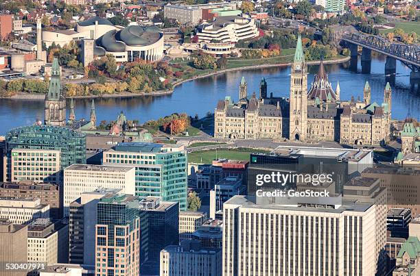 an aerial view of downtown ottawa - ottawa downtown stock pictures, royalty-free photos & images