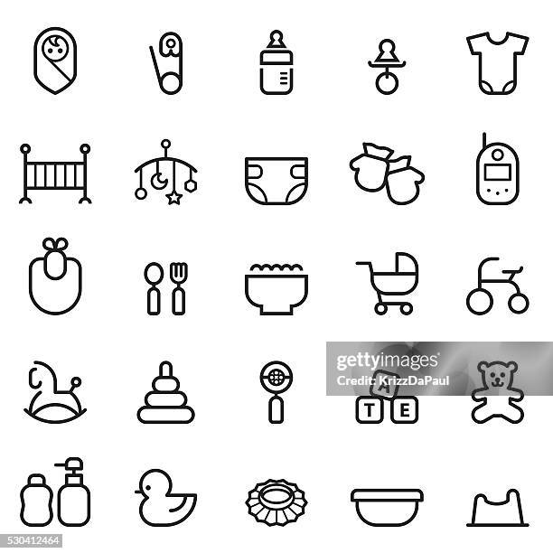 baby thin line icons - baby bath stock illustrations