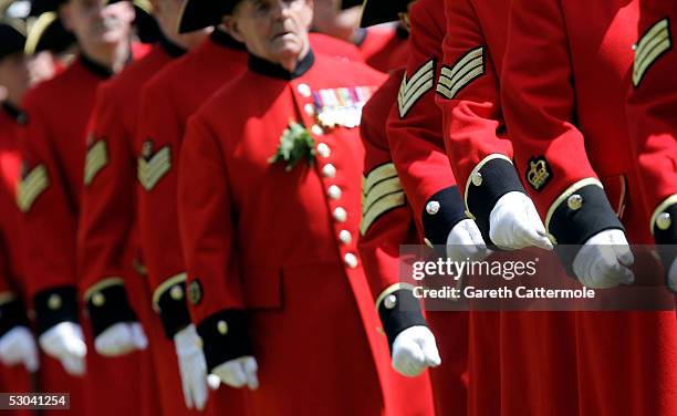 Chelsea Pensioners are seen at the annual Founders Day Parade at the Royal Hospital Chelsea on June 9, 2005 in London, England. Designed by Sir...