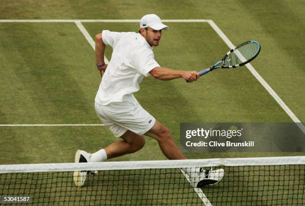 Andy Roddick of USA in action during his third round match against Karol Beck of Slovakia at the Stella Artois Tennis Championships at the Queen's...