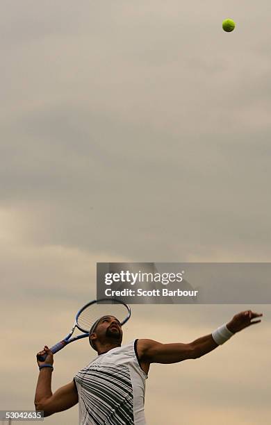 James Blake of USA in action during his third round match against Sebastien Grosjean of France at the Stella Artois Tennis Championships at the...