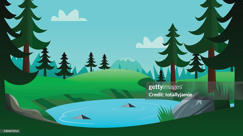 Lake And Forest Cartoon Background Scene High-Res Vector Graphic - Getty  Images